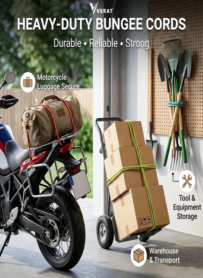 VERAT حبل مطاطي متعدد الألوان من فيرات، قطعتان، عالي القوة وقابل للتمدد - متعدد الاستخدامات لتعليق الملابس، والربط خلف الدراجات، إلخ. (2 متر + قابل للتمدد) - Image 3